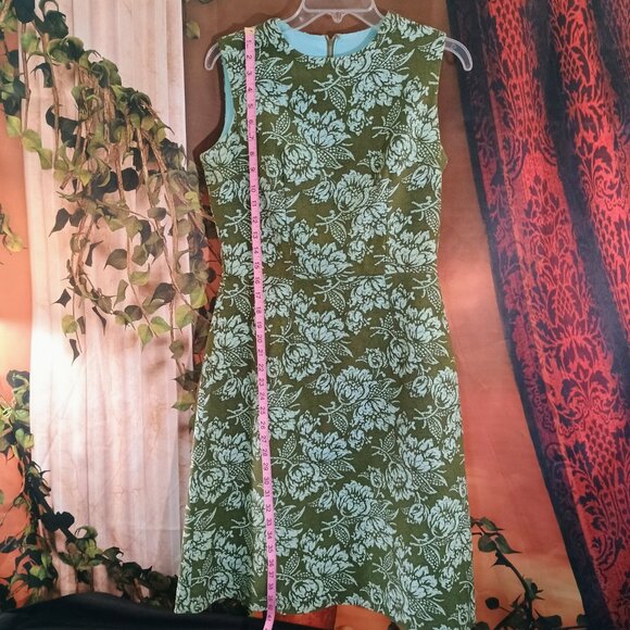 EUC: Vintage 60s Stewart & Co Green Print Midi Dress Floral Classic Size 16 - Picture 6 of 9